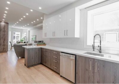 Bright modern kitchen with white uppers and grey lowers, Toronto