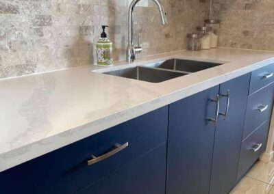 Navy blue lower kitchen cabinets, Toronto